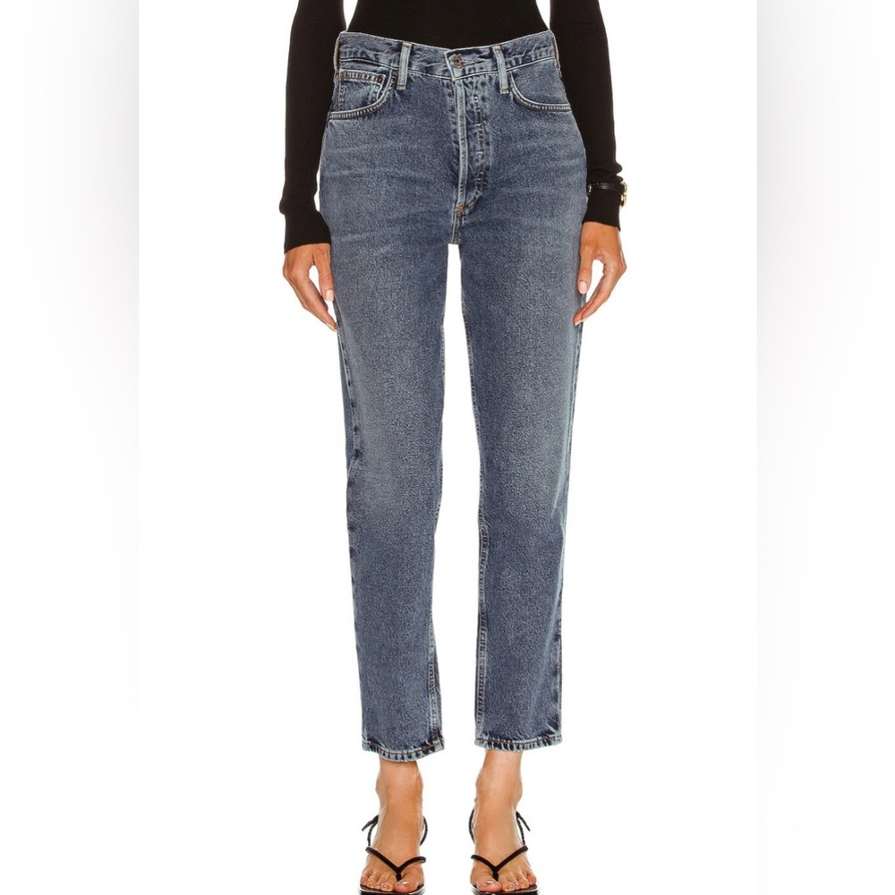 Agolde High-Rise Ankle Crop Jeans in Washed Blue